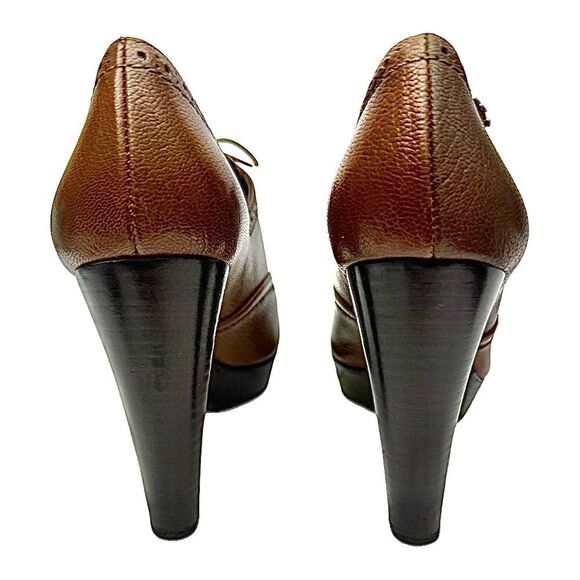Stuart Weitzman Brogue Platform Ankle Heels Brown 6.5M Leather Made in Spain - Picture 2 of 14